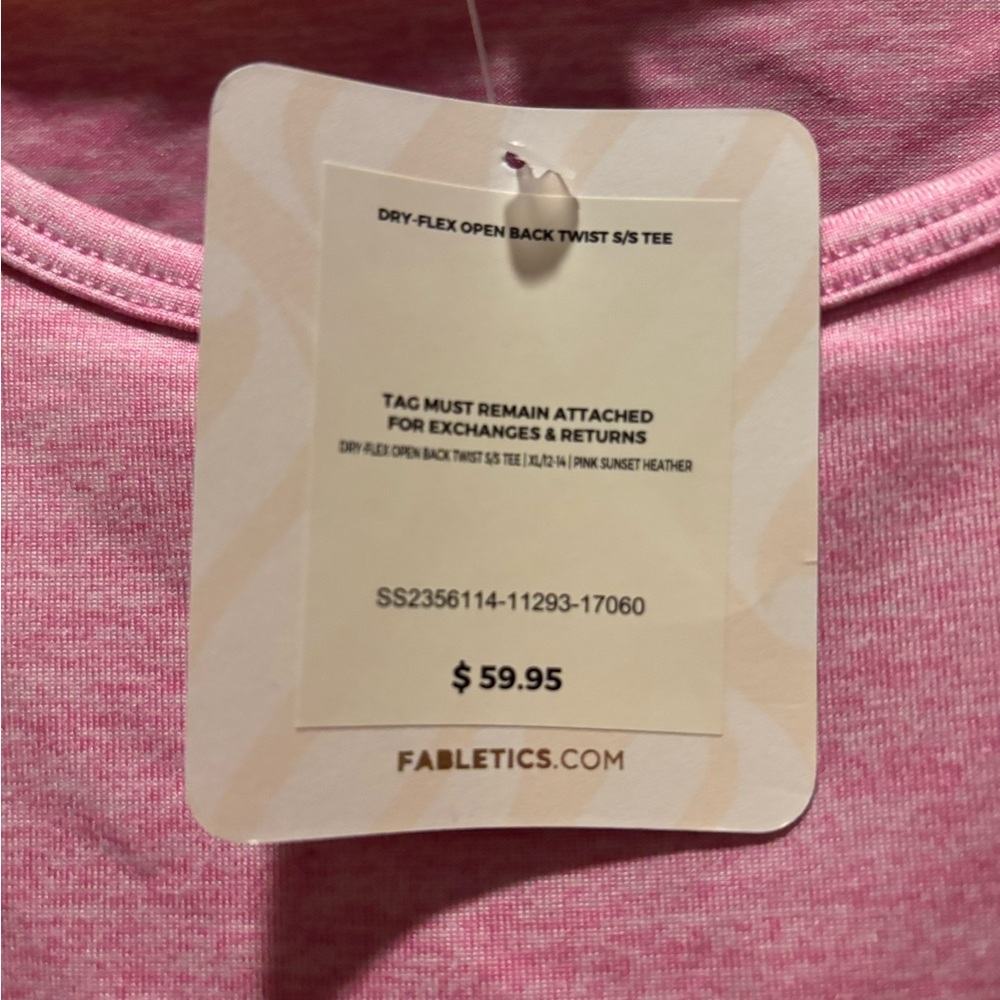 NWT Fabletics Dry-Flex Open Back Twist Short Sleeve Tee in Pink Sunset Heather - Picture 7 of 11